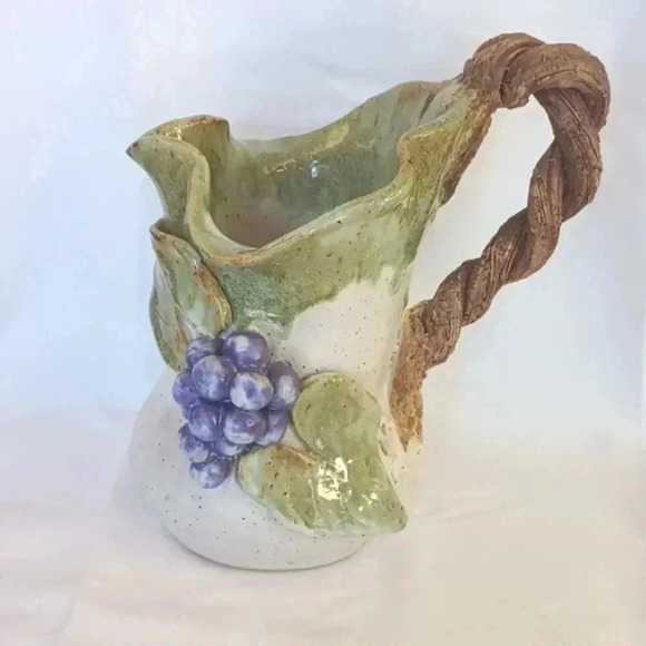 Other - Pottery pitcher grape clusters and vine signed